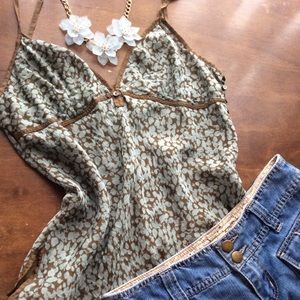 Abercrombie & Fitch Mint/Brown 100% Silk Cami Top